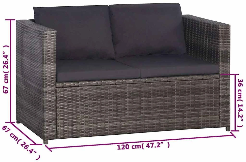 Lauko baldų komplektas Bistro baldų komplektas su pag., 3d., pilkas, ratanas