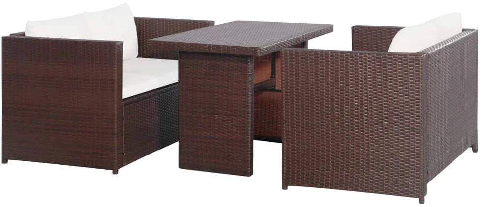 Bistro baldų komplektas su pag., 3d., rudas, ratanas