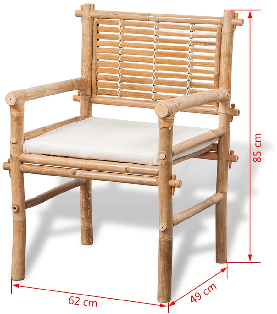 Lauko baldų komplektas Bistro baldų komplektas su pagalvėlėmis, 3d., bambukas