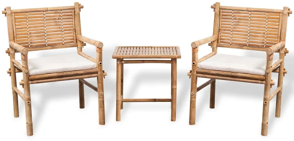 Lauko baldų komplektas Bistro baldų komplektas su pagalvėlėmis, 3d., bambukas