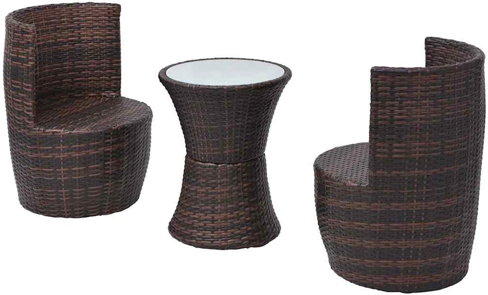 Lauko baldų komplektas Bistro baldų komplektas su pagalvėlėmis, 3d., poliratanas, rudas