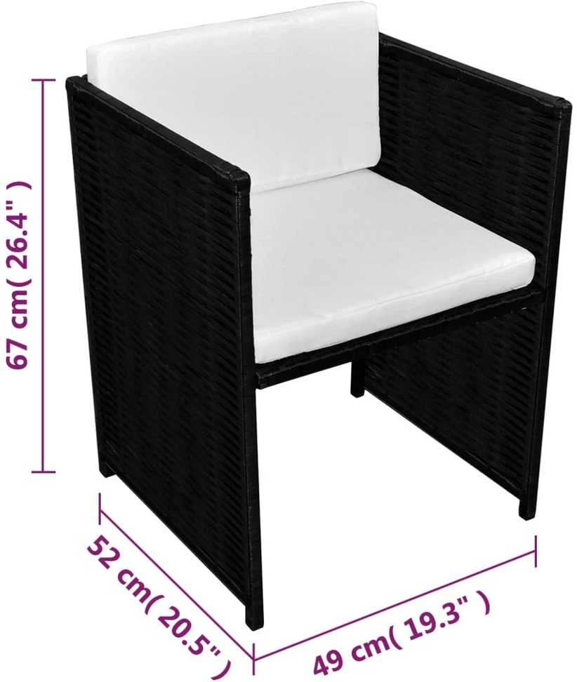 Lauko baldų komplektas Bistro baldų komplektas su pagalvėmis, 3d., juodas, polirat.