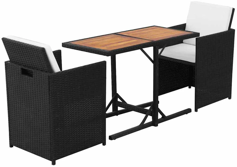 Bistro baldų komplektas su pagalvėmis, 3d., juodas, polirat.