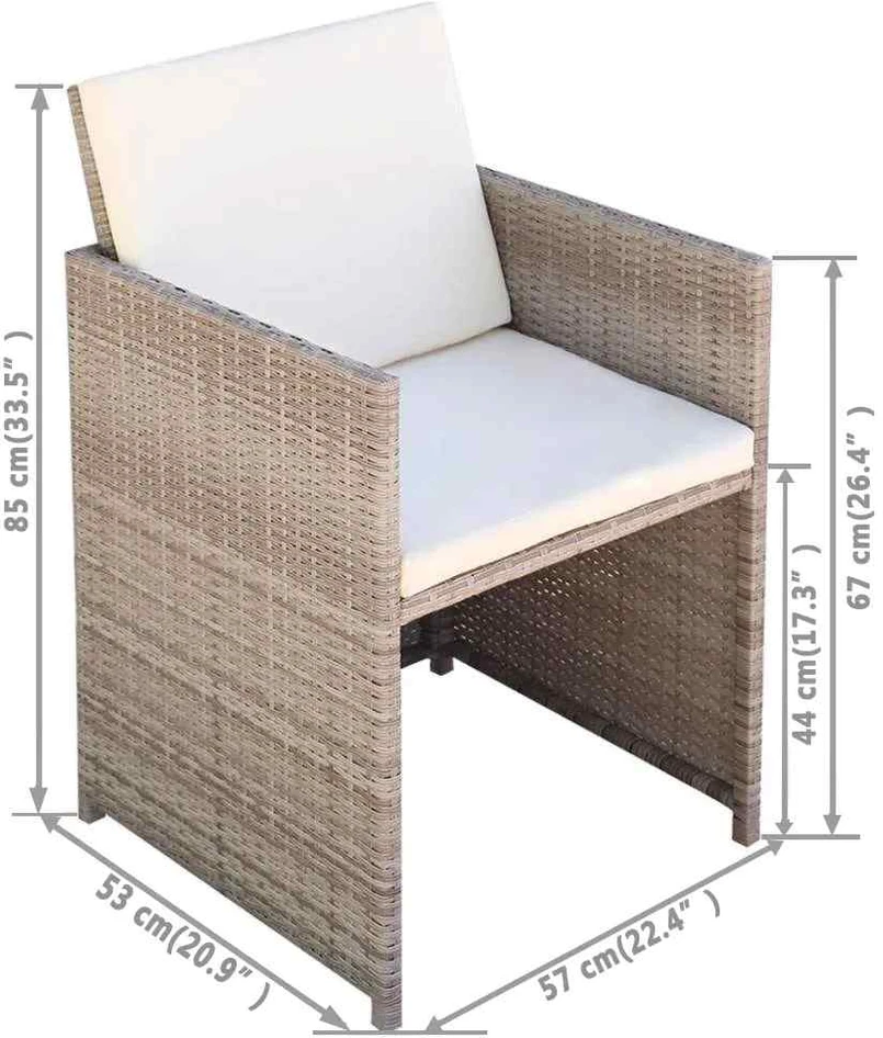 Lauko baldų komplektas Bistro baldų komplektas su pagalvėmis, 3d., krem., polirat.