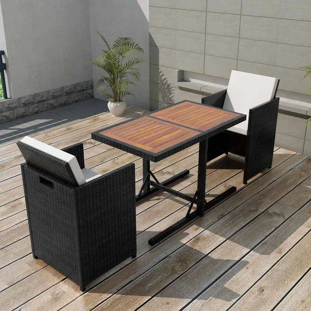 Bistro baldų komplektas su pagalvėmis, 3d., juodas, polirat.