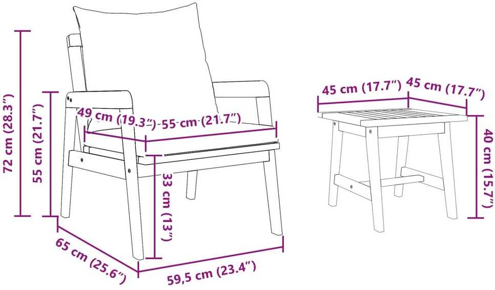 Bistro komplektas 5 vnt. Ruda Kietos akacijos mediena