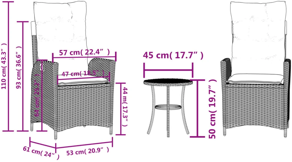 Bistro komplektas su pagalvėlėmis, 3 dalių, pilkas, poliratanas