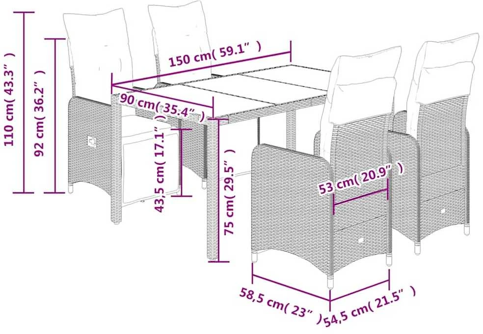 Bistro komplektas su pagalvėlėmis, 5 dalių, pilkas, poliratanas
