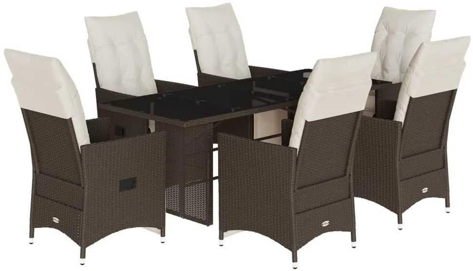 Sofa Bistro komplektas su pagalvėlėmis, 7 dalių, rudas, poliratanas
