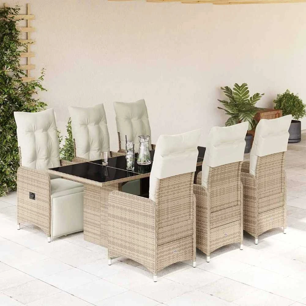 Bistro komplektas su pagalvėlėmis, 7 dalių, rudas, poliratanas