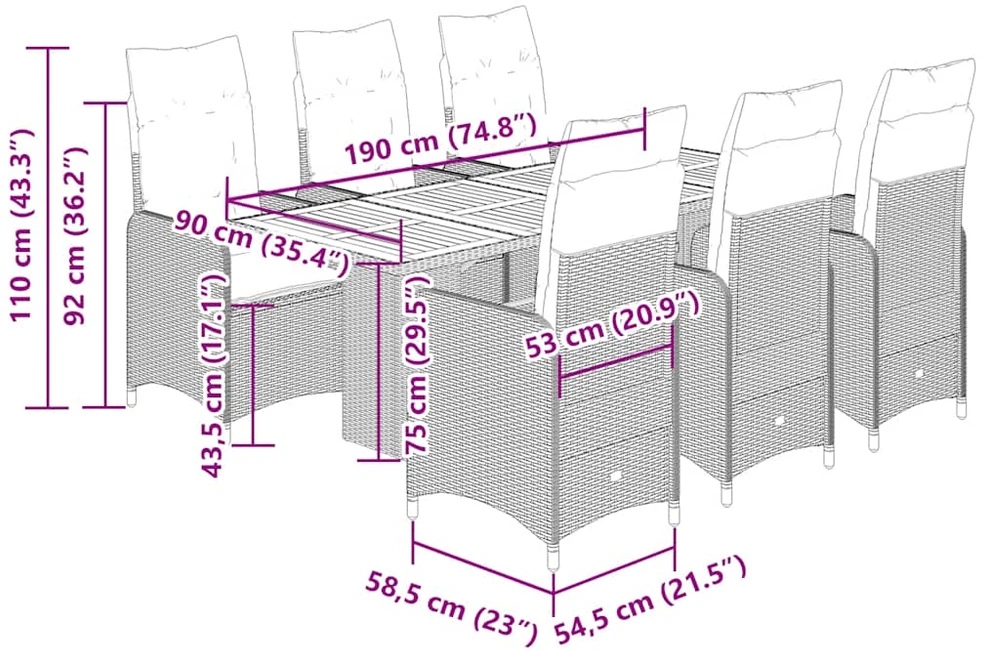 Bistro komplektas su pagalvėlėmis, 7 dalių, pilkas, poliratanas