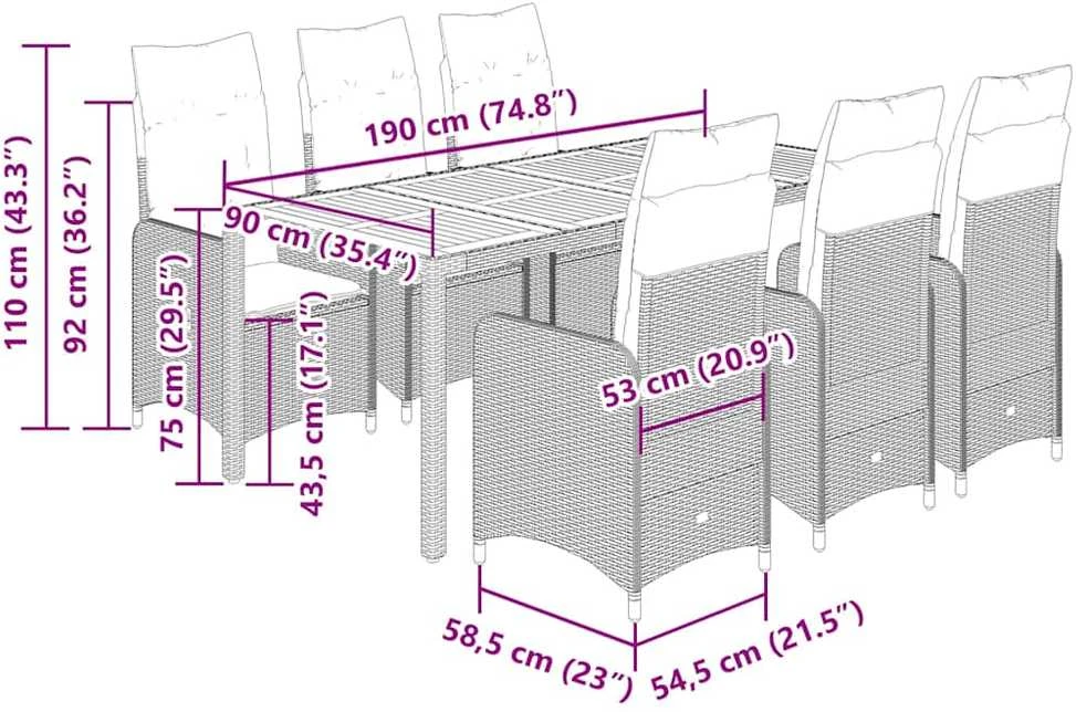 Bistro komplektas su pagalvėlėmis, 9 dalių, juodas, poliratanas