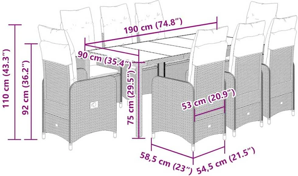 Bistro komplektas su pagalvėlėmis, 9 dalių, smėlio, poliratanas