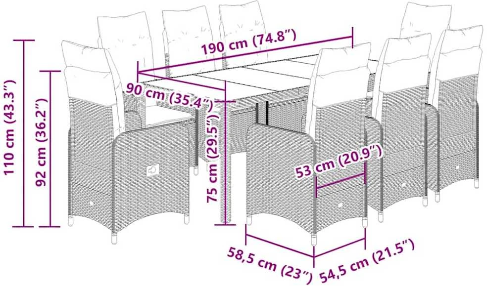 Bistro komplektas su pagalvėlėmis, 9 dalių, smėlio, poliratanas