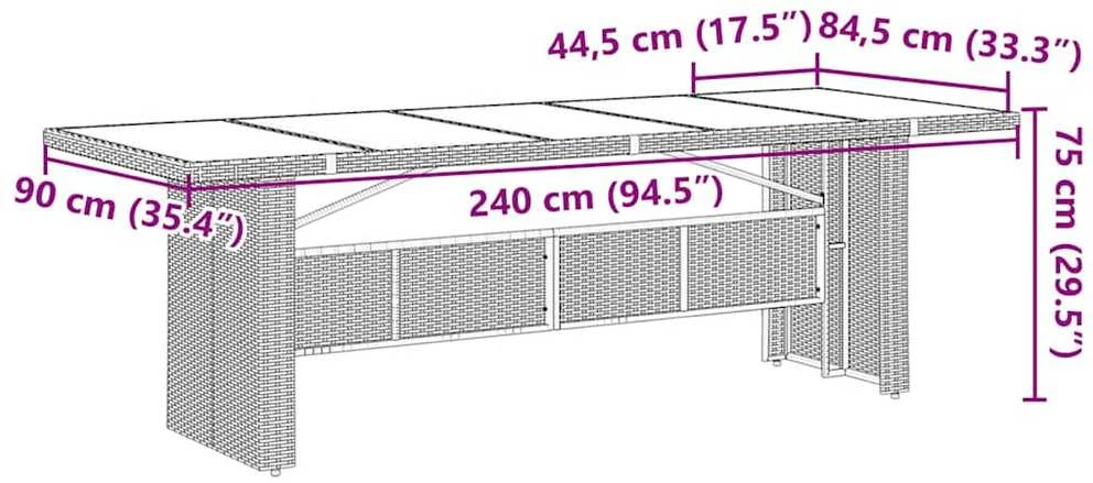 Lauko baldų komplektas Bistro komplektas su pagalvėlėmis, 9 dalių, rudas, poliratanas