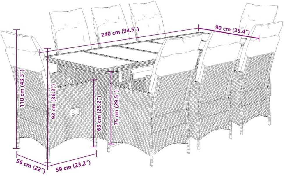 Bistro komplektas su pagalvėlėmis, 9 dalių, smėlio, poliratanas