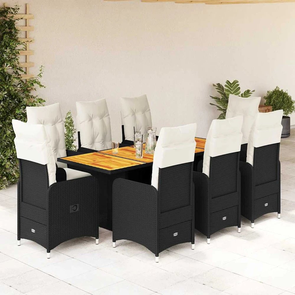 Sofa Bistro komplektas su pagalvėlėmis, 9 dalių, juodas, poliratanas