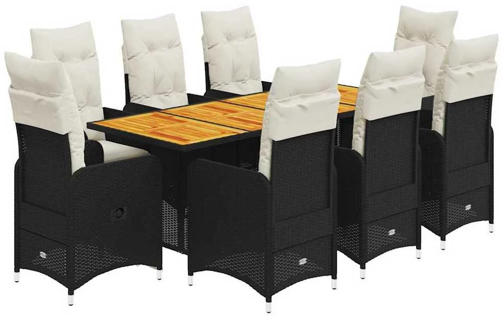 Sofa Bistro komplektas su pagalvėlėmis, 9 dalių, juodas, poliratanas