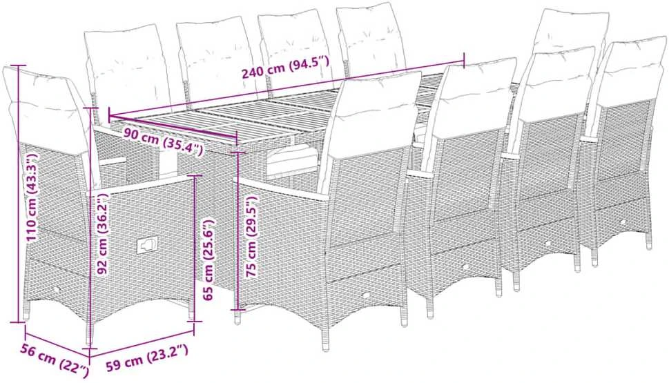 Lauko baldų komplektas Bistro komplektas su pagalvėmis, 11 dalių, juodas, poliratanas