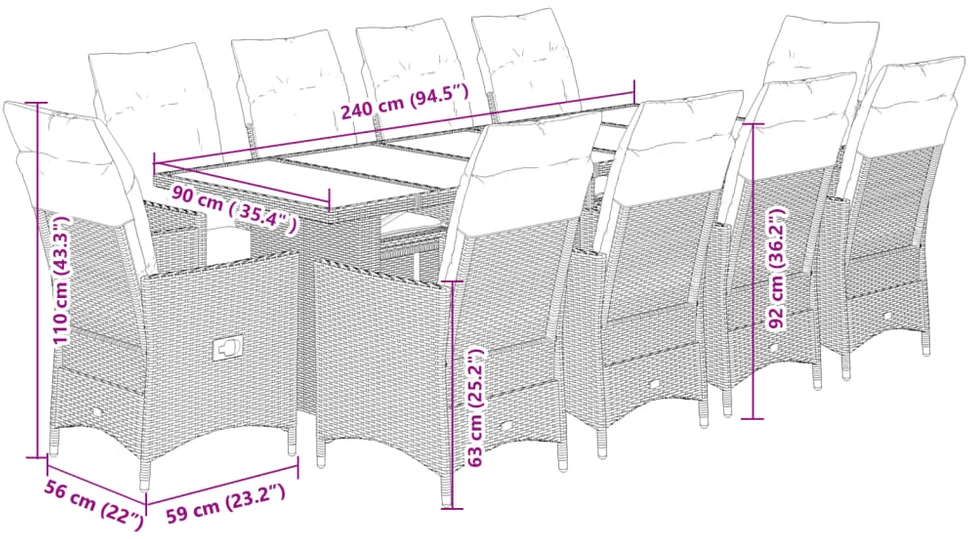 Bistro komplektas su pagalvėmis, 11 dalių, pilkas, poliratanas