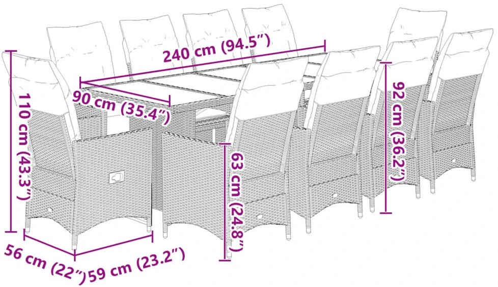Lauko baldų komplektas Bistro komplektas su pagalvėmis, 11 dalių, smėlio, poliratanas