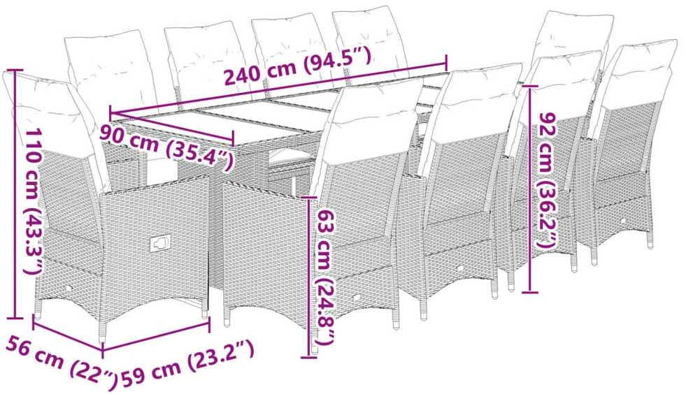 Lauko baldų komplektas Bistro komplektas su pagalvėmis, 11 dalių, smėlio, poliratanas