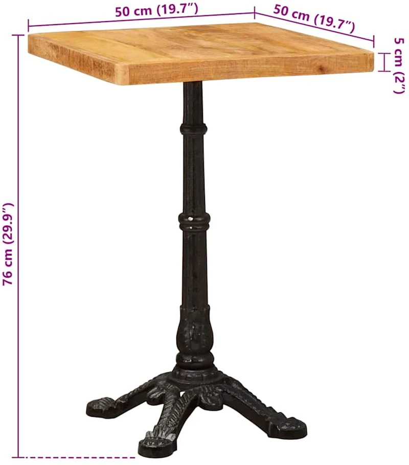 Bistro stalas 50 x 50 x 76 cm Kietas mango medis Ruda Kvadrato