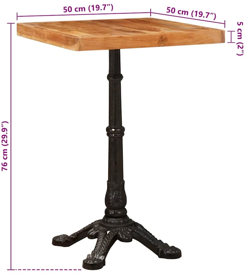 Bistro stalas 50 x 50 x 76 cm Kietos akacijos mediena Ruda