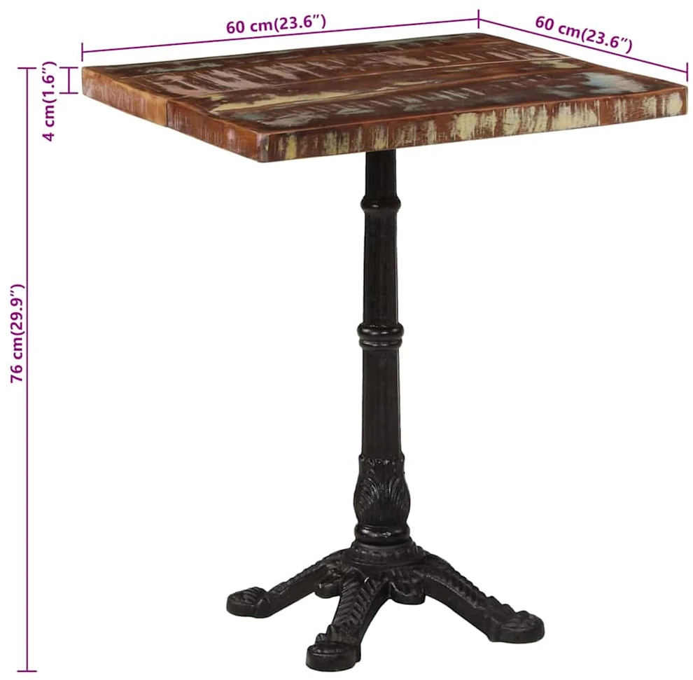 Bistro staliukas, 60x60x76cm, perdirbtos medienos masyvas