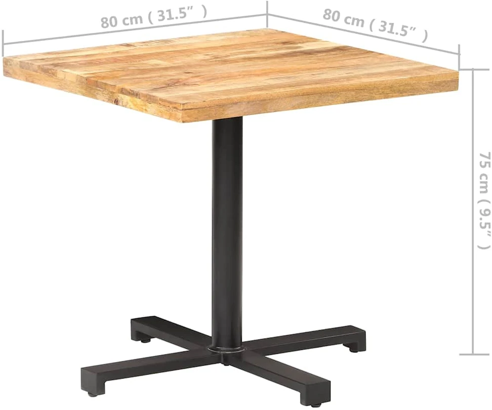 Bistro staliukas, 80x80x75cm, neapdorota mango mediena