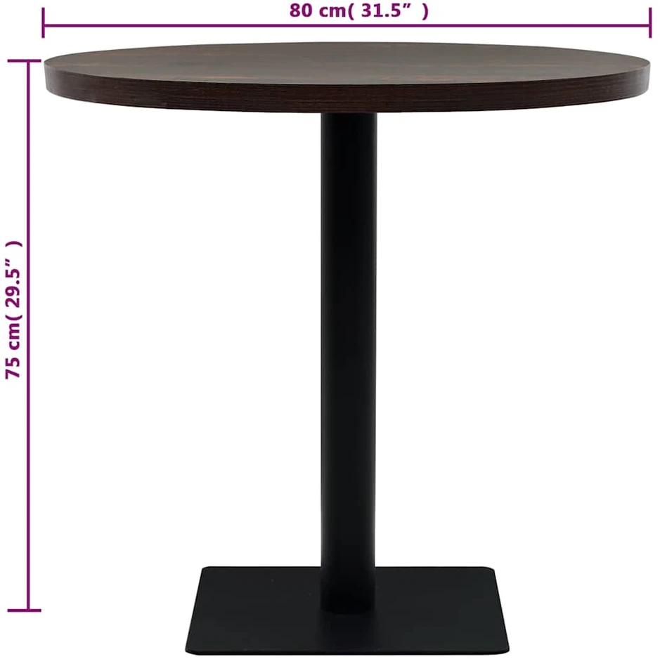 Bistro staliukas, MDF ir plienas, apval., 80x75cm, tams. uosis