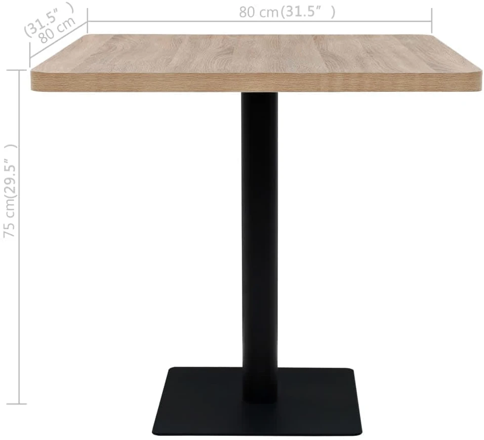 Bistro staliukas, MDF ir plienas, kvadr., 80x80x75cm, ąžuol.sp.