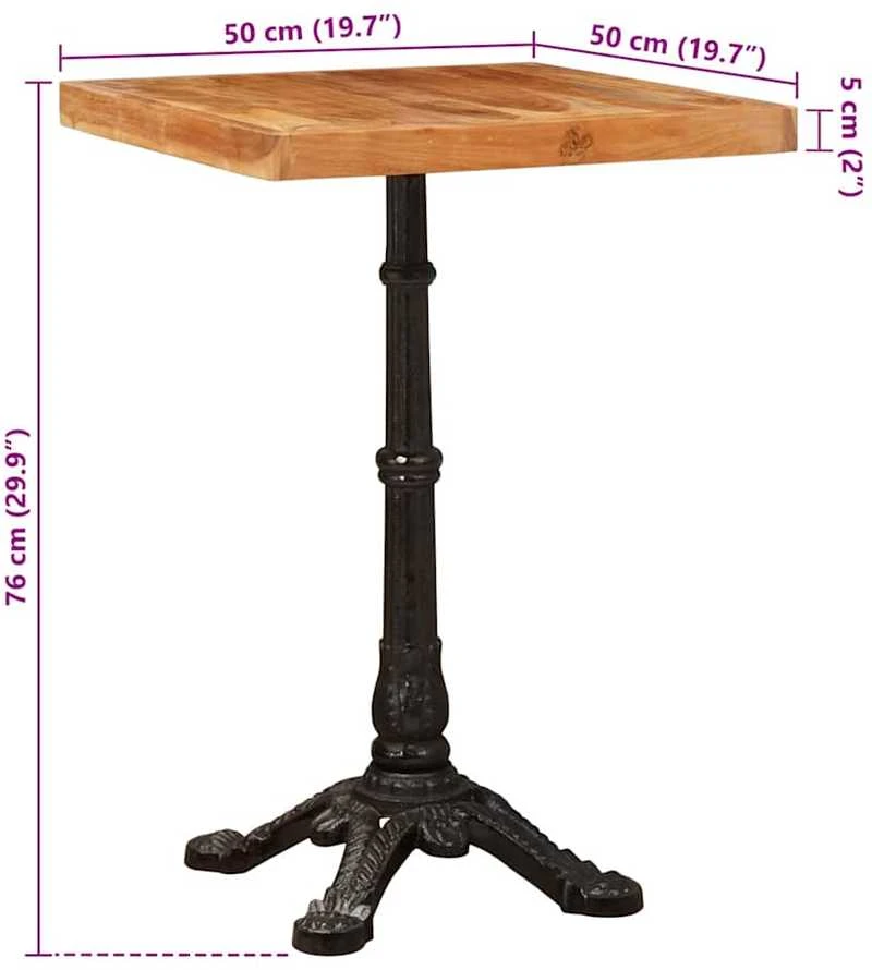 Bistro stalas 50 x 50 x 76 cm Kietos akacijos mediena Ruda