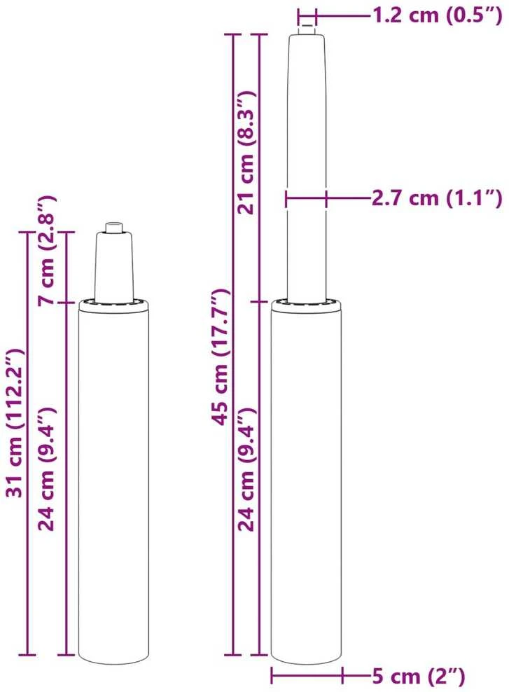 Biuro kėdės dujų cilindras Chromas 307-447 mm Geležis