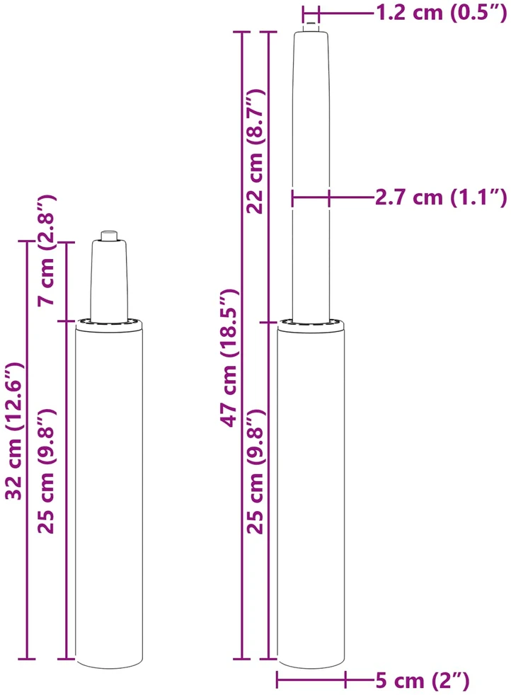Biuro kėdės dujų cilindras Chromas 318-473 mm Geležis