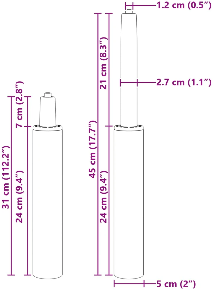 Biuro kėdės dujų cilindras Juoda 307-447 mm Geležis