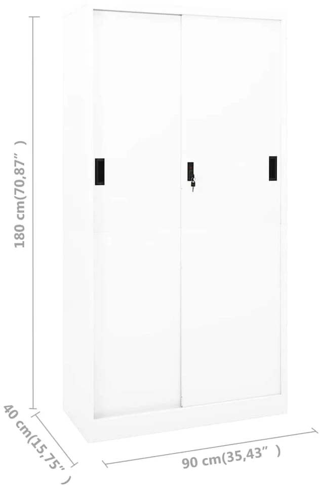 Biuro spintelė su stumdomom durim, balta, 90x40x180cm, plienas