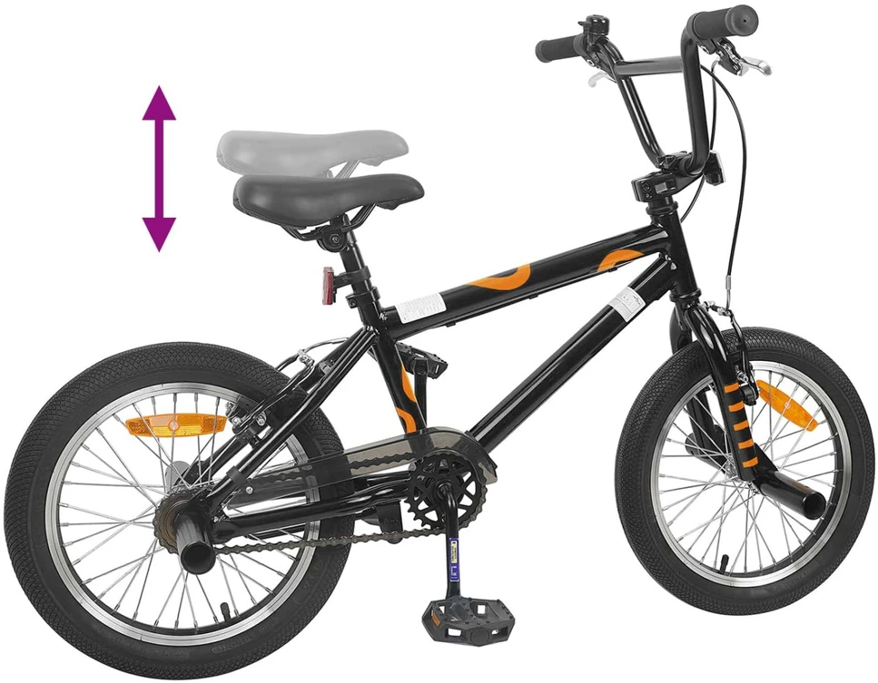 BMX Dviratis 16 Colių 5-8 metų amžiaus Juoda