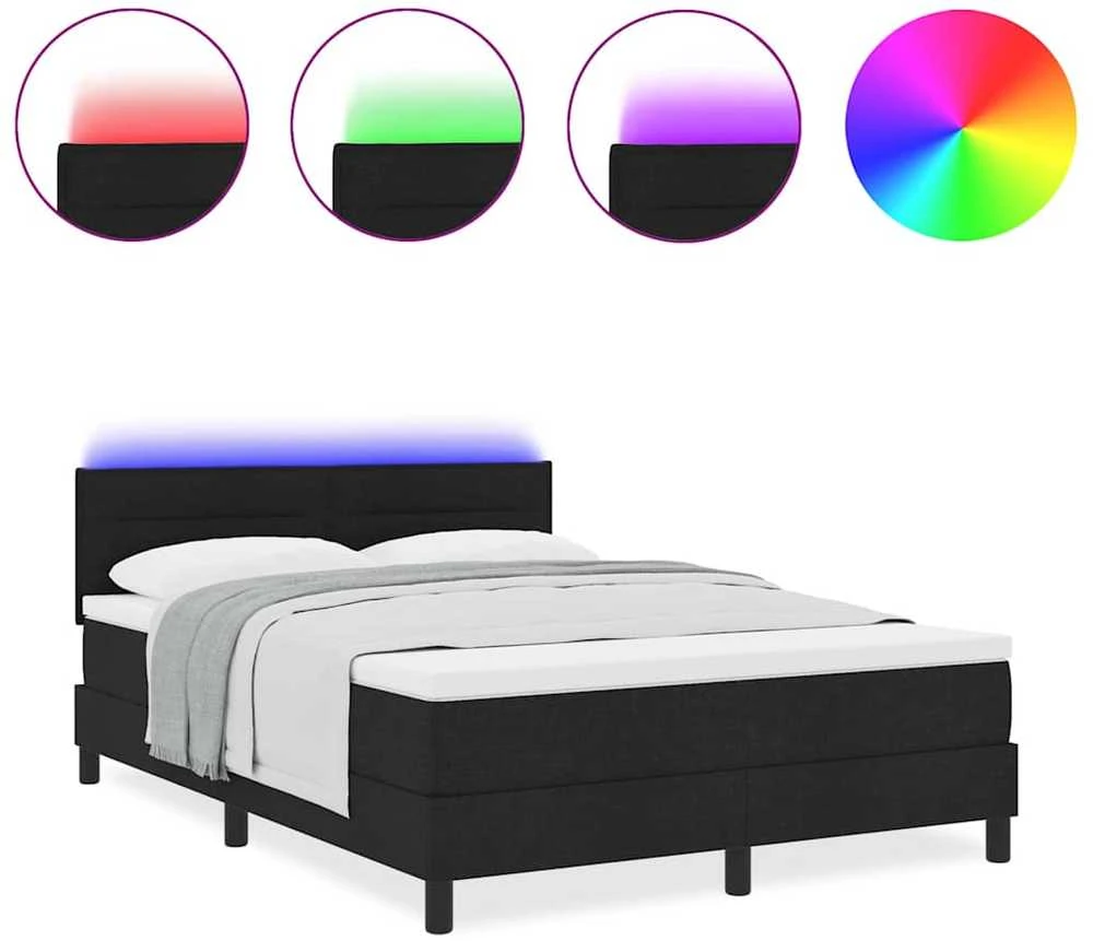 Kiemas lova su LED juostelėmis Juoda 140 x 200 cm audinys