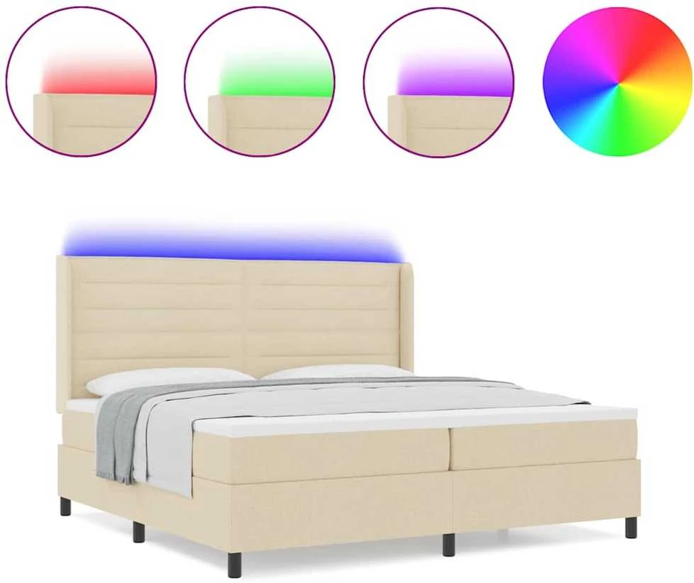 LED Čiužinio Lova su čiužiniu Kreminė 200 x 200 cm audinys