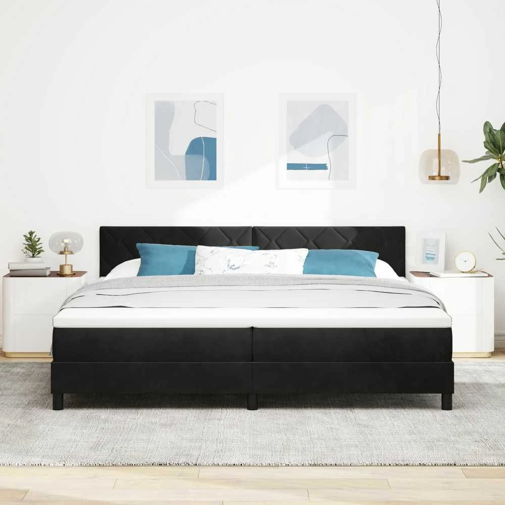 Kiemas lova su galvūgalio Juoda 200 x 200 cm Aksomas