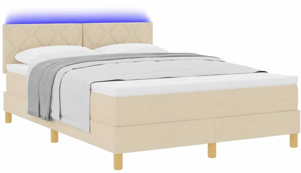 LED Čiužinio Lova su galvūgalio Kreminė 140 x 200 cm audinys