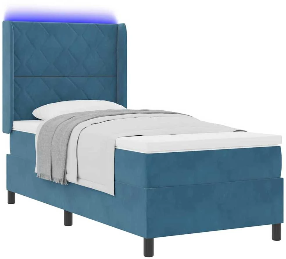 Kiemas lova su LED juostelėmis Mėlyna 90 x 190 cm Aksomas