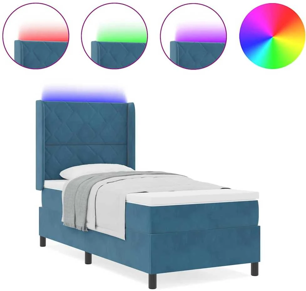 Kiemas lova su LED juostelėmis Mėlyna 90 x 190 cm Aksomas
