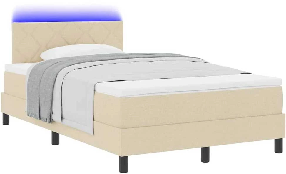 Kiemas lova su LED juostelėmis Kreminė 120 x 200 cm audinys