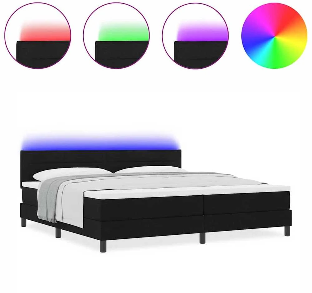 Kiemas lova su LED juostelėmis Juoda 200 x 200 cm audinys
