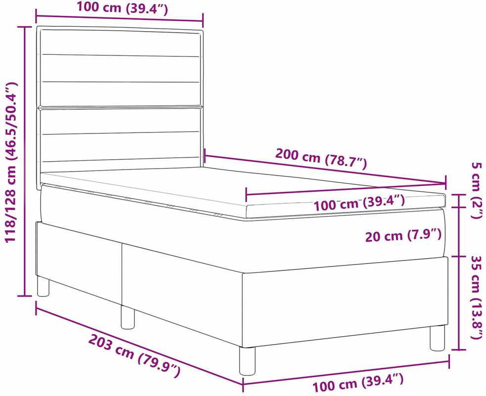 Kiemas lova su čiužiniu Tamsiai ruda 100 x 200 cm audinys