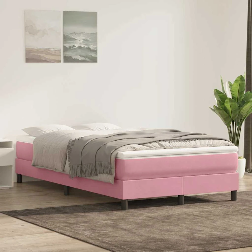 Box Spring Lova be čiužinio Rožinė 120x220 cm aksomas