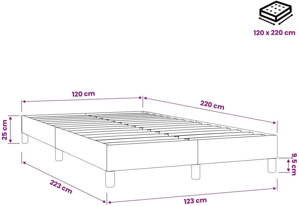 Box Spring Lova be čiužinio Rožinė 120x220 cm aksomas