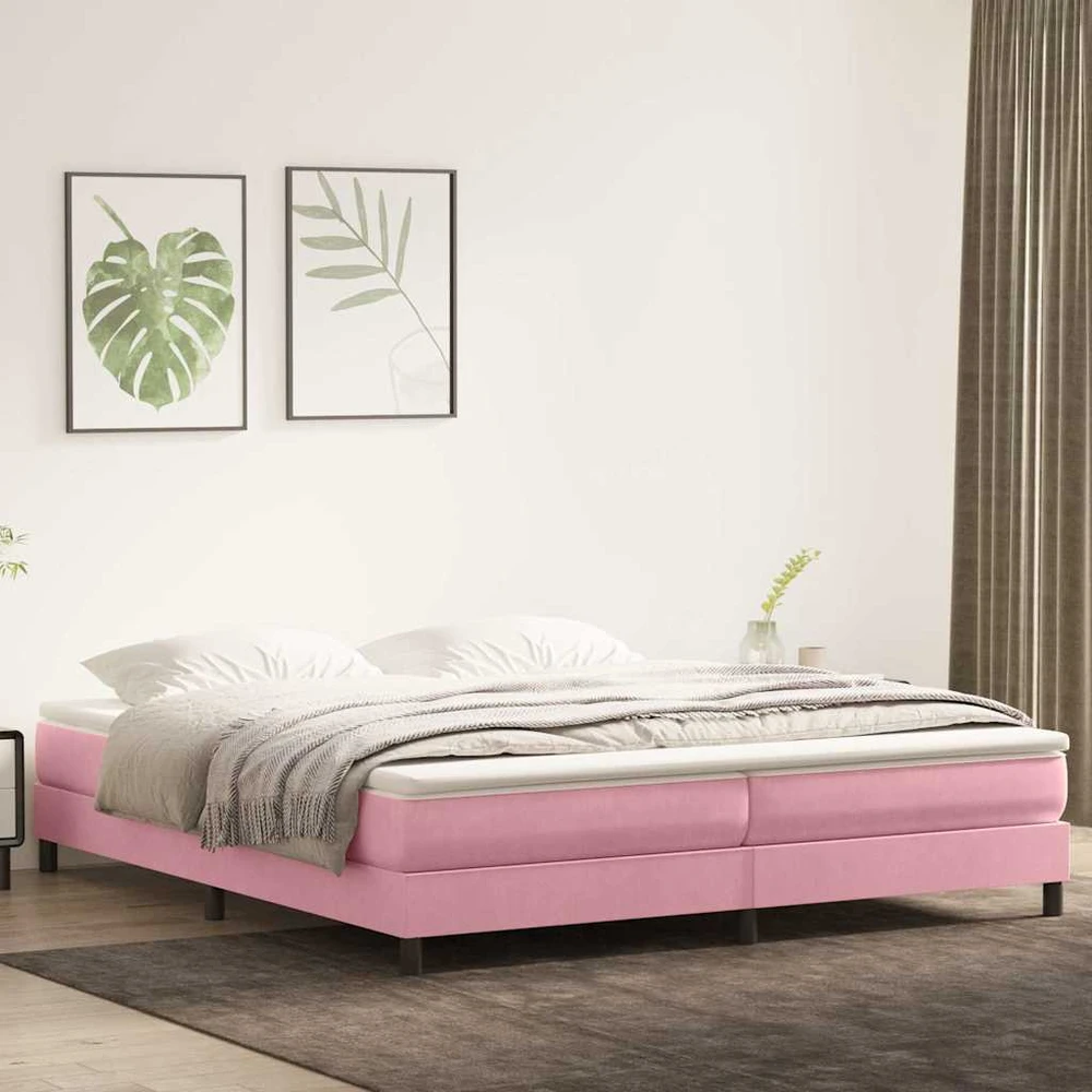 Box Spring Lova be čiužinio Rožinė 200x210 cm aksomas